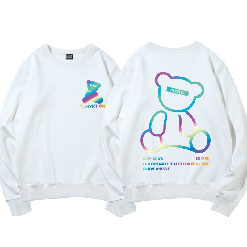 Áo Sweater Unisex nam nữ in hình Bear phản quang, Áo Sweater nỉ bông form rộng phong cách Hàn Quốc | BigBuy360 - bigbuy360.vn