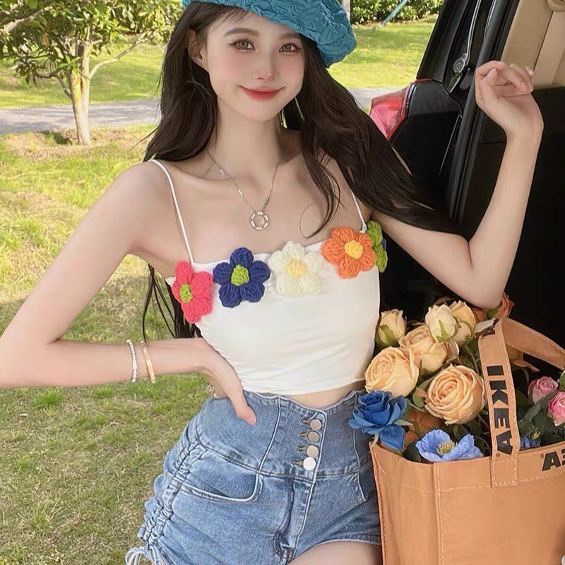 Áo hai dây mix hoa len dễ thương, tiểu thư bigsize Quỳnh Anh (M/L/XL/XXL)