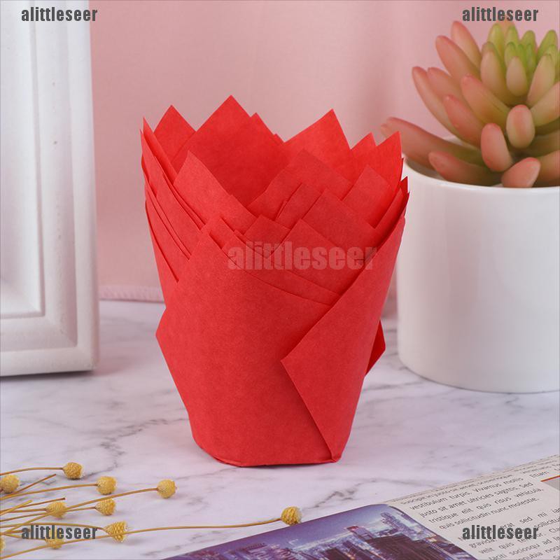 Set 50 Cốc Giấy Đựng Bánh Cupcake Hình Hoa Tulip Xinh Xắn