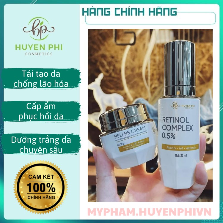 Bộ Tái Sinh Huyền Phi Retinol Complex 0.5% Kem Phục Hồi Heli B5 Tái Tạo Chống Lão Hóa Dưỡng Trắng Da Chuyên Sâu Cấp Ẩm
