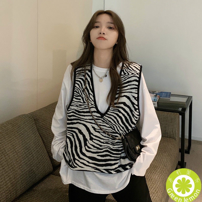 Áo Khoác Không Tay Cổ Chữ V Họa Tiết Ngựa Vằn Thời Trang Cho Nữ