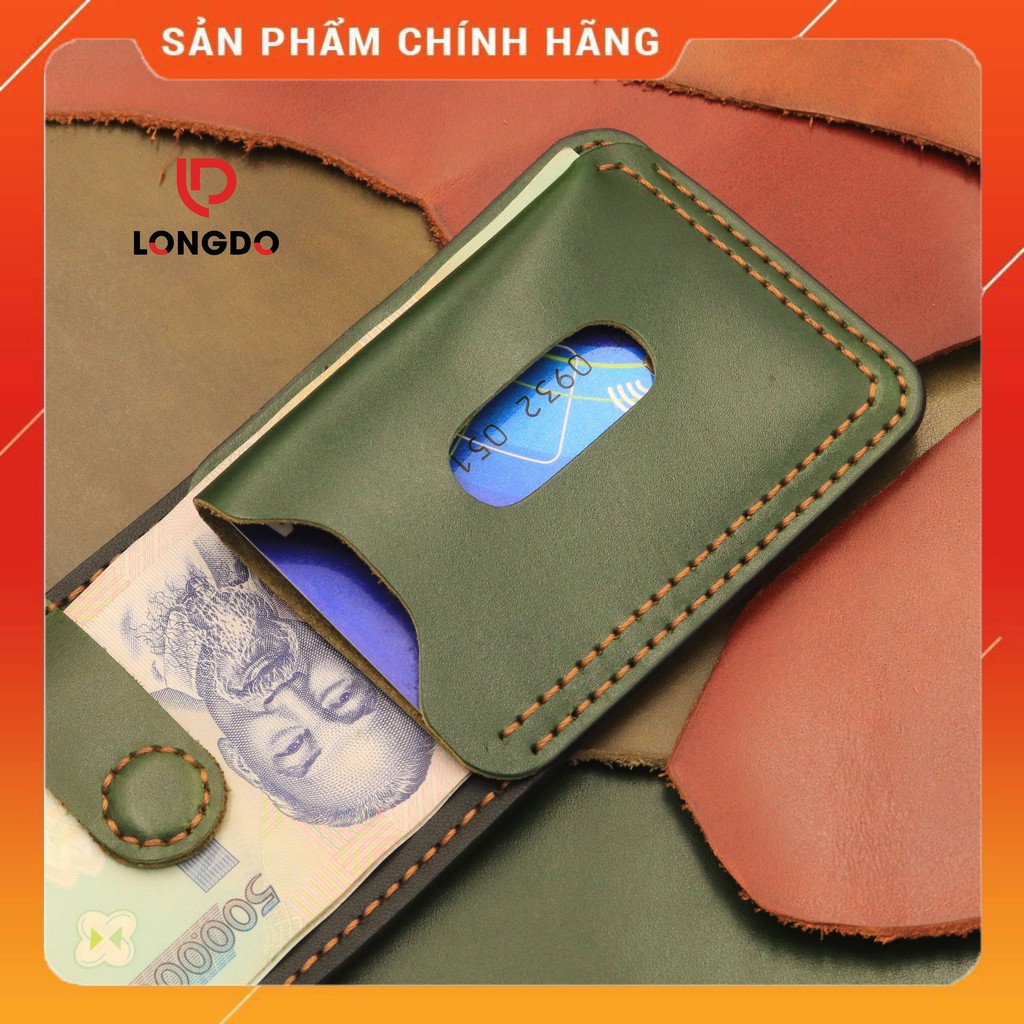 Ví sen 5, ví nam xanh lá cây da bò thật - Bảo hành 5 năm - Hàng chính hãng thương hiệu Longdo Leather