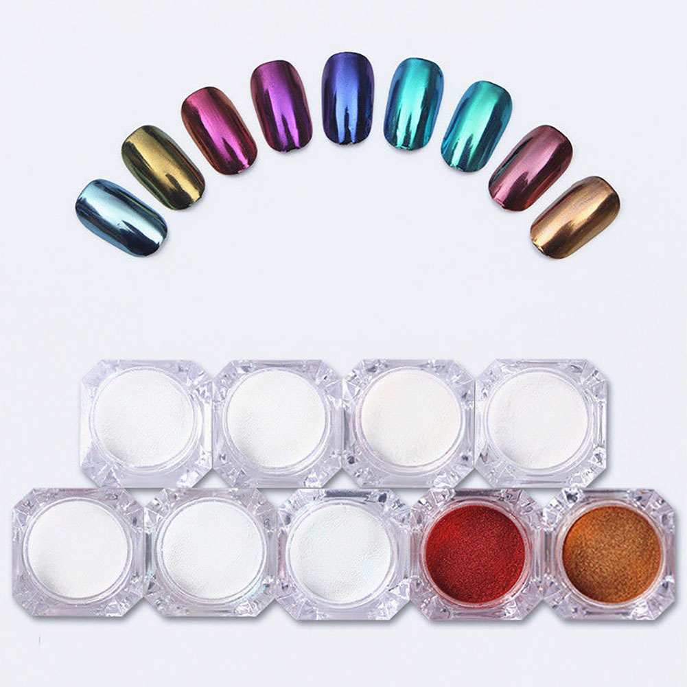 Bột Tráng Gương 9 Màu Kèm Cọ Tự Trang Trí Móng Tay Nghệ Thuật