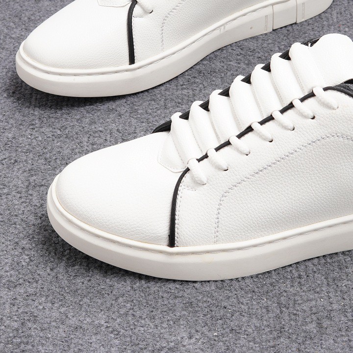 Giày thể thao sneaker nam cổ thấp màu trắng phối viền đen chất liệu da pu cao cấp GT08 - Puno Official Store