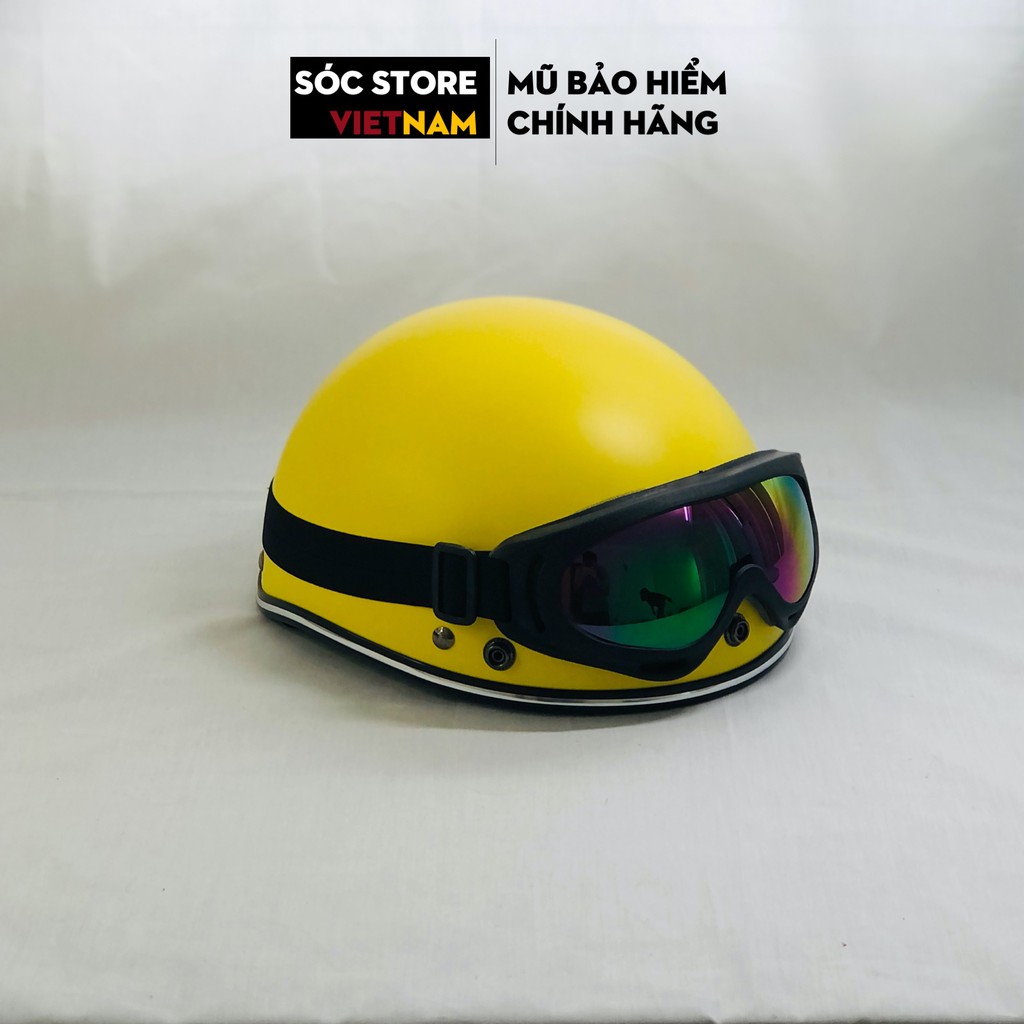 Mũ bảo hiểm nửa đầu chính hãng Sóc Store Vietnam màu vàng kèm kính UV, kính phi công, nón bảo hiểm 1 phần 2 freesize