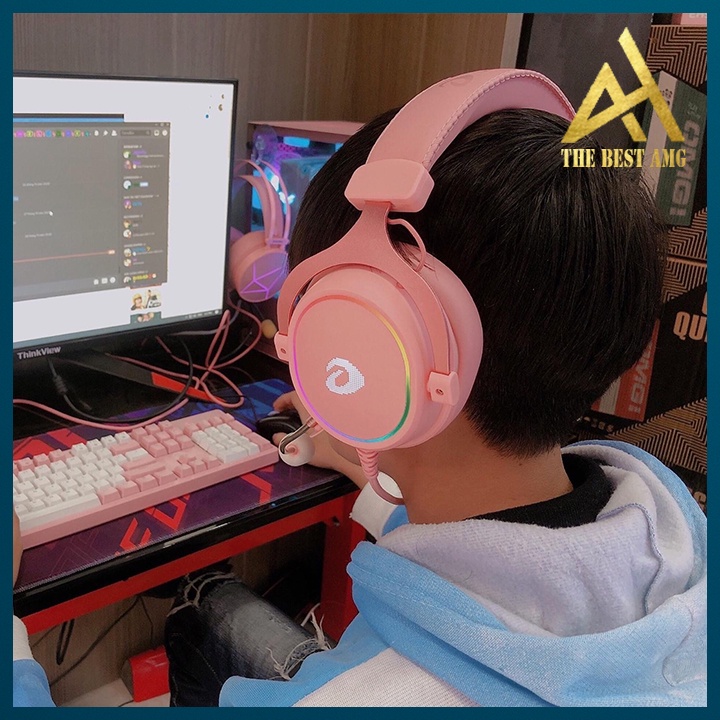 Tai Nghe Headphone Gaming Đèn LED 7 Màu RGB Có Mic DAREU EH925S Queen Pink Tai Nghe Nhạc Máy Vi Tính PC Laptop Có Dây