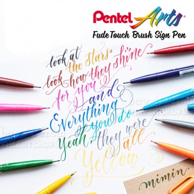 Bút đầu cọ thư pháp PENTEL Sign brush pen, fude touch 12 màu cơ bản SES15C THEARTSHOP