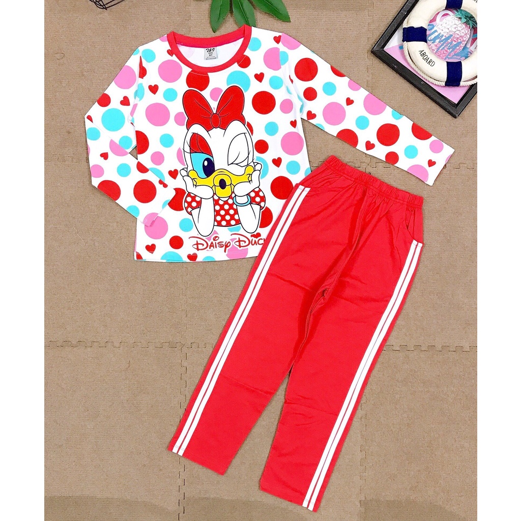 Đồ bộ dài tay mặc nhà thun cotton 4 chiều size lớn cho bé gái, đồ bộ ngủ dài tay quần dài cho bé gái