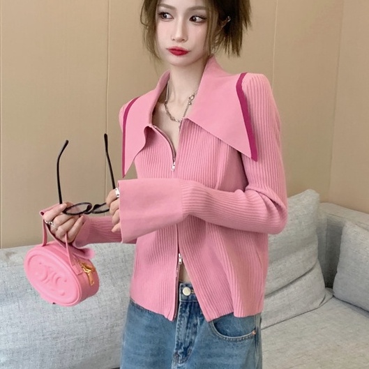 ZHELIHANGFEI Áo Khoác Cardigan Dệt Kim Cổ Bẻ Thời Trang Cho Nữ