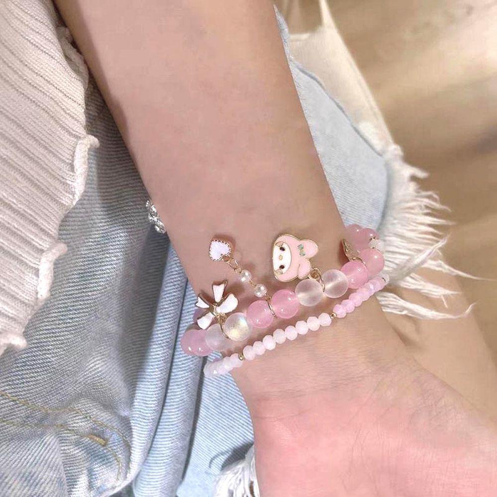 Qqmall Vòng Đeo Tay Hai Lớp Handmade Mặt Hình Cún Thắt Nơ Mymelody Dễ Thương Làm Quà Tặng Cho Bạn Gái