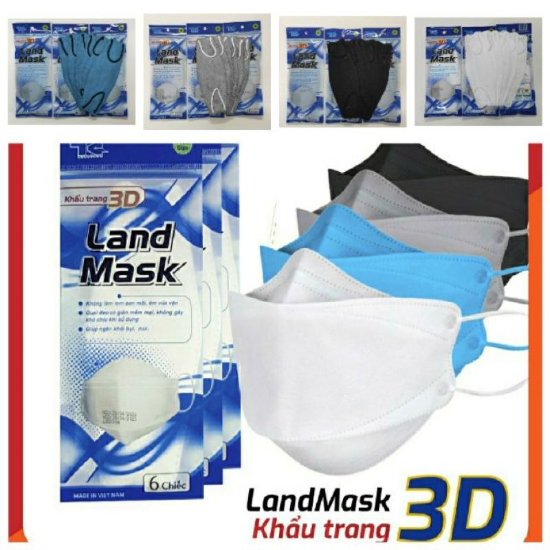 Khẩu Trang 3D Kháng Khuẩn LandMask Set 1 Bịch 6 Cái