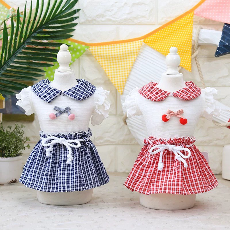 Đầm thun sơ mi cổ bèo, tay cánh tiên cho thú cưng, chó mèo