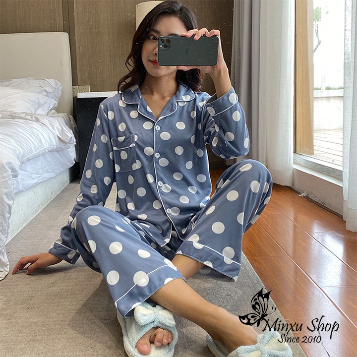 Đồ Bộ Pijama Dài Tay Lụa, Đồ Ngủ Pizama Nữ - Phong Cách Hàn Quốc - Sợi Tơ Sữa Mềm, Mịn - Siêu Dễ Thương