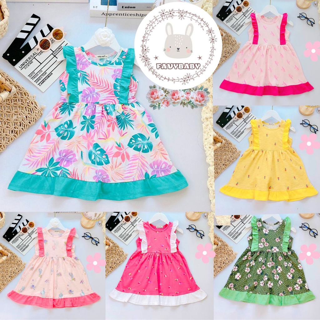 Váy Đầm MINKY MOM Chính Hãng Vải COTTON Mềm Mát Tay Bèo Bé Đi Học Đi Chơi Cho Bé 0 1 2 3 4 5 Tuổi - Favybaby
