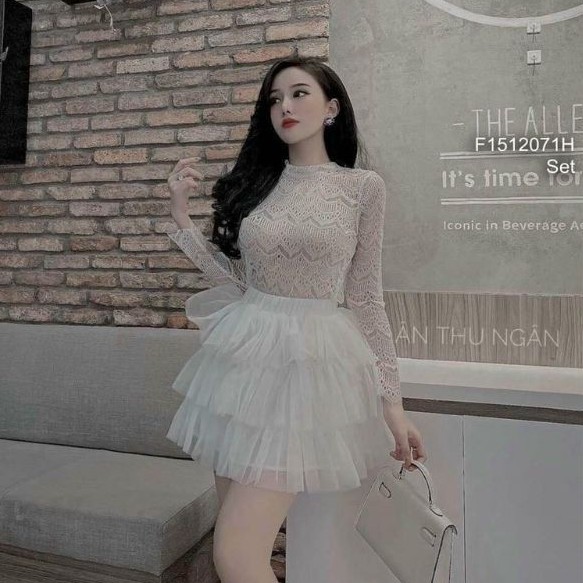 Váy lưới ngắn nhiều tầng may kèm quần  (Y HÌNH 100%)