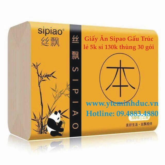 Giấy Ăn Gấu Trúc Loại Đủ Sipiao - Siêu Thấm Nước - Siêu Dai - Giá Siêu Rẻ - Gói 300 tờ - Thùng 30 Gói