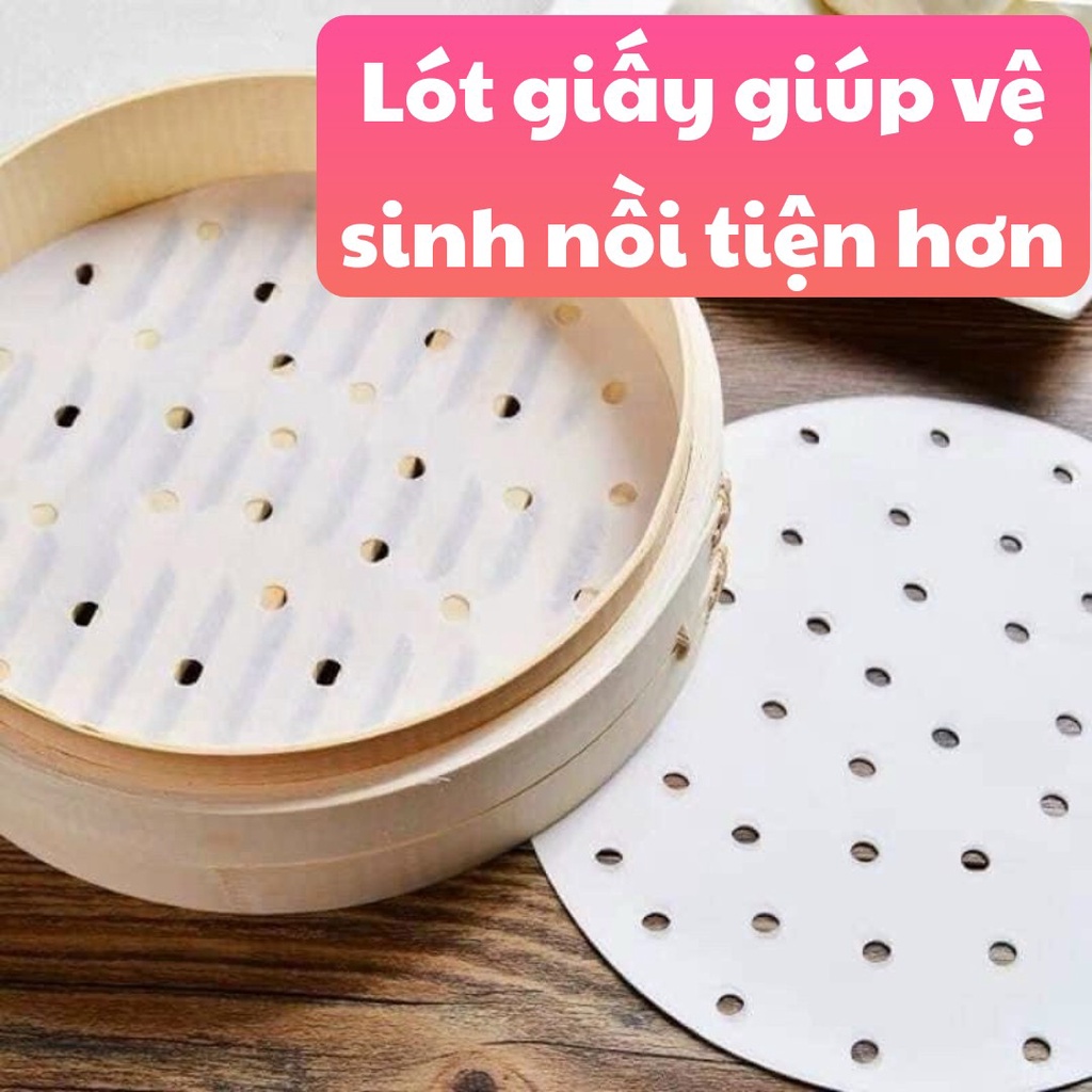 Giấy nến tròn đục lỗ Set 100 tờ dùng cho Nồi chiên không dầu và Xửng hấp bánh bao