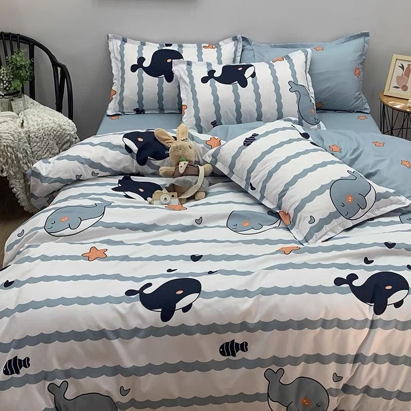 Bộ chăn ga gối cá voi baby Cotton Poly nhập khẩu