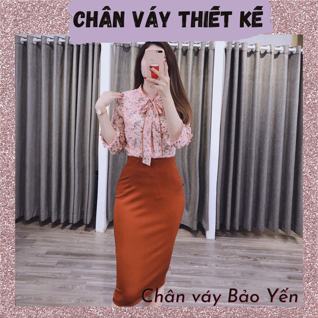 Chân váy bút chì màu cam đất xẻ sau tới gối (sẵn size)- M45