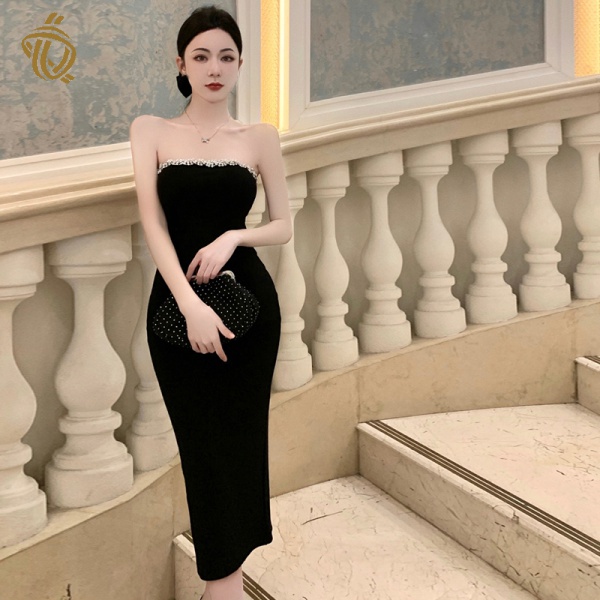 Sản Phẩm Chất Lượng Cao|Đầm Ống Ôm Dáng Lưng Cao Đính Đá Gợi Cảm Dành Cho Nữ