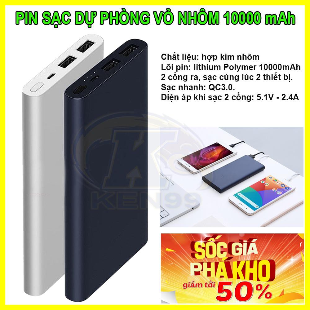 Sạc dự phòng chính hãng 🚚 FREE SHIP 🚚 Pin dự phòng cao cấp xiaomis gen 2 cổng USB 10.000mah cao cấp chuẩn dung lượng