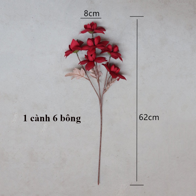 Hoa giả - hoa nhài tây giả 62cm cành 6 bông trang trí nhà cửa, cửa tiệm,.. sang trọng