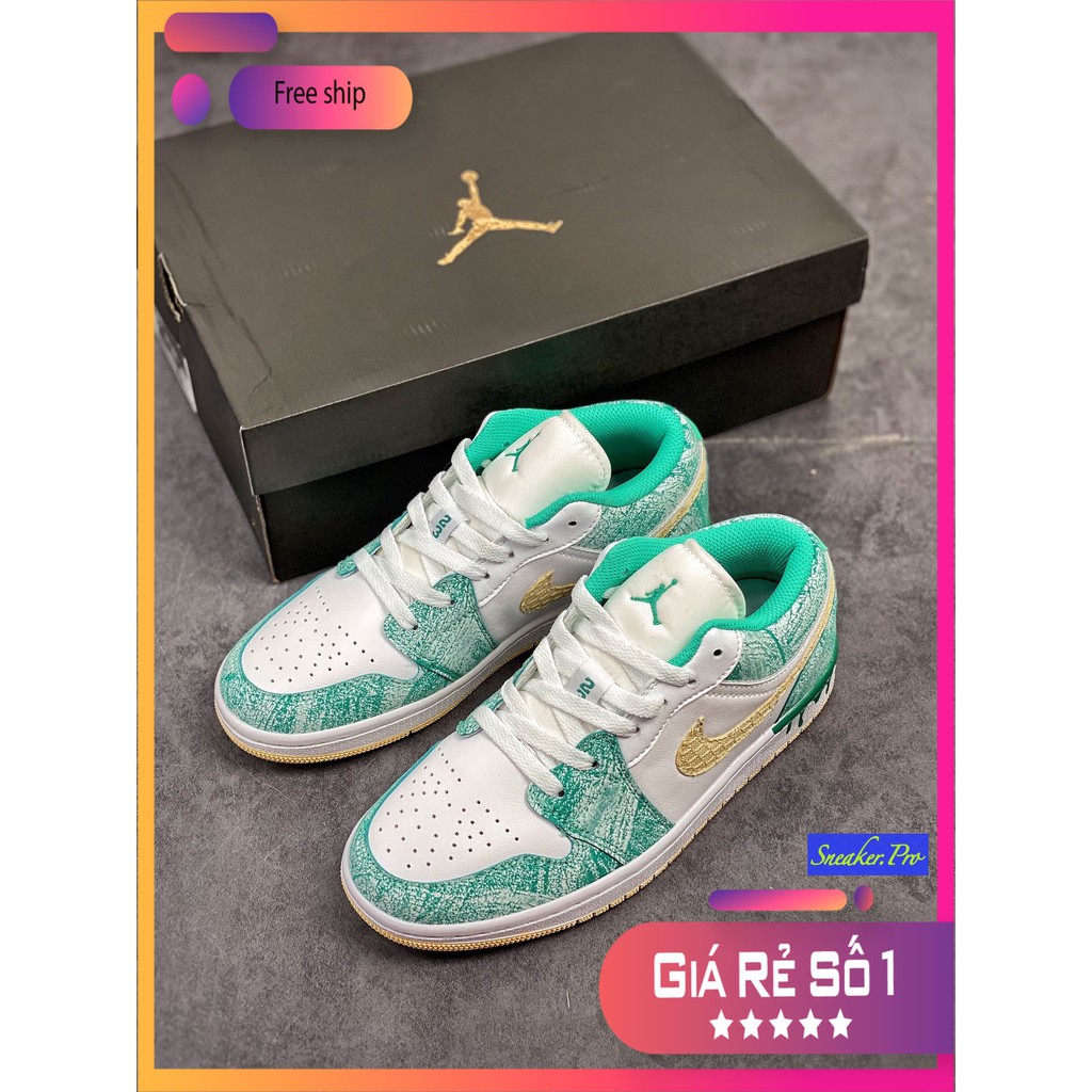Giày thể thao Air Jordan 1 Low Paint Drip (GS) vẩy sơn xanh siêu đẹp, cá tính dành cho nữ (FULL BOX + SALE)