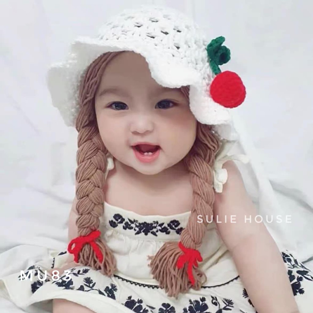 Mũ len tóc giả tóc tết 2 bên - MU83