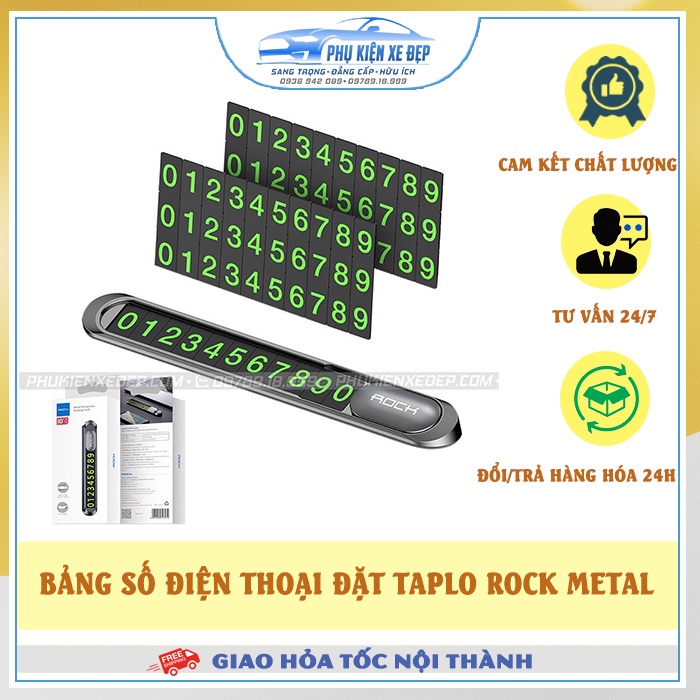 Bảng ghi số điện thoại ⚡FREESHIP⚡ ô tô kim loại Rock Metal chính hãng phát quang nhỏ gọn