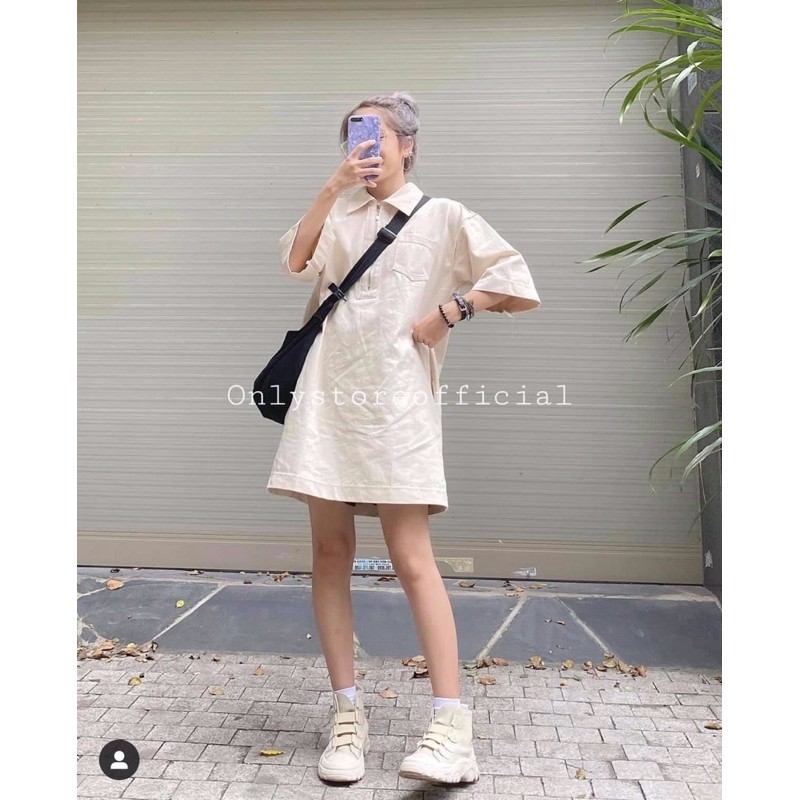 Váy be kaki dáng giấu quần