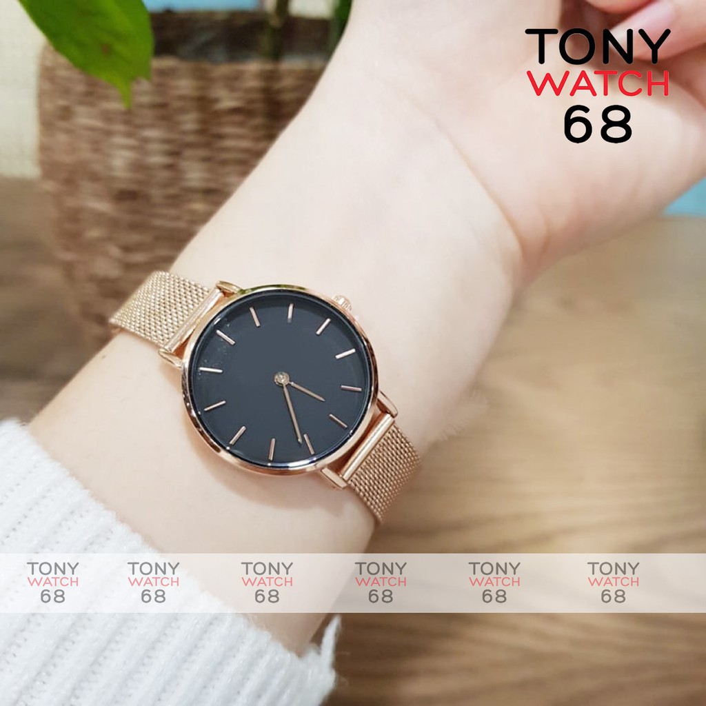 S2 Đồng hồ nữ dây kim loại vàng hồng size 26mm hàng hiệu Tony Watch 68 410