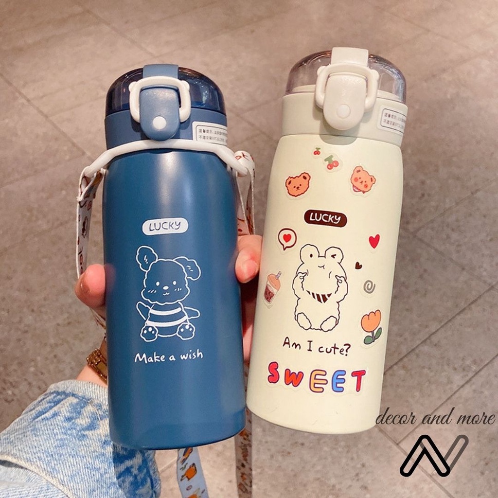 Bình giữ nhiệt 500ml lõi thép tặng kèm dụng cụ vệ sinh, có ống hút tiện dụng ANDECOR