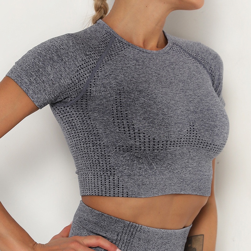 （7 Màu） Jacquard Dệt Kim Áo Thun Nữ Đồ Tập Yoga Gym Thể Thao Cao Cấp Cực Kỳ Mềm Mại Ngắn Tay