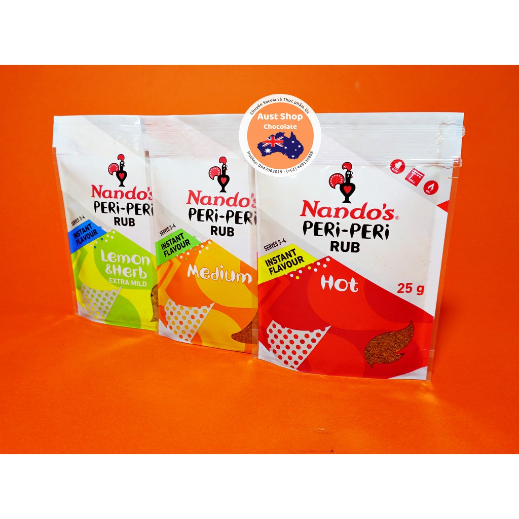 1 Gói Gia vị ướp Nando's Peri Peri 25gr - Nandos Peri Peri Rub - Aust Shop Chocolate