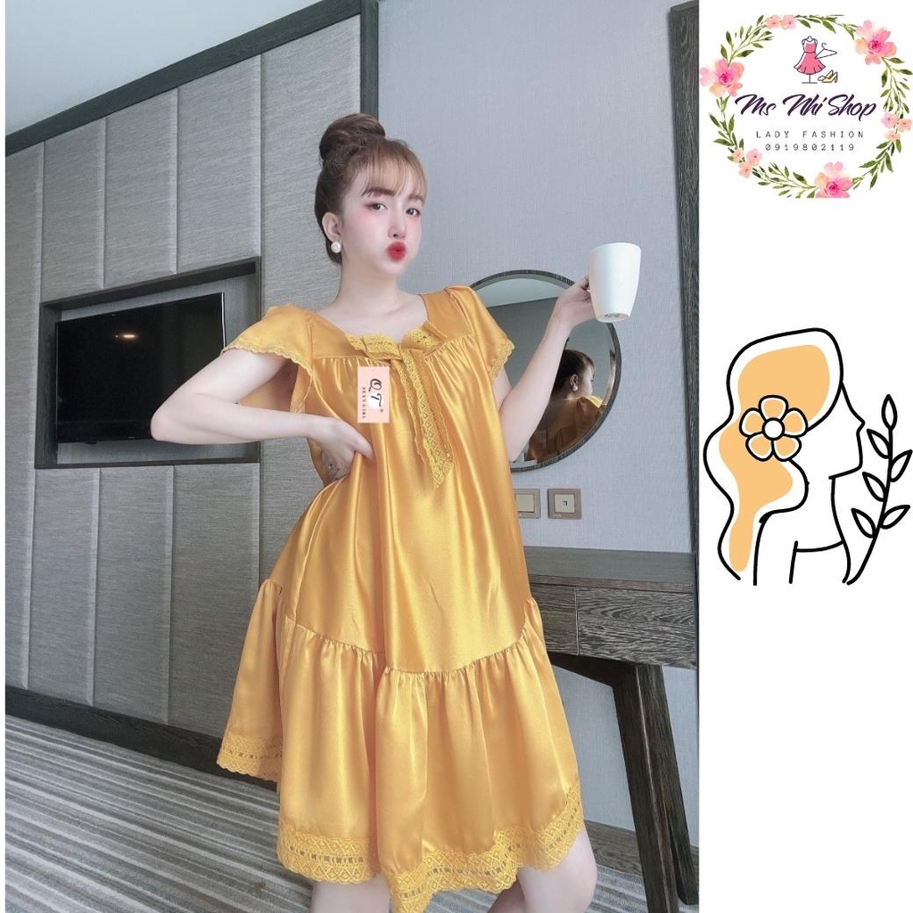 Đầm ngủ bigsize , Đầm lụa satin phối ren cao cấp [ảnh thật]