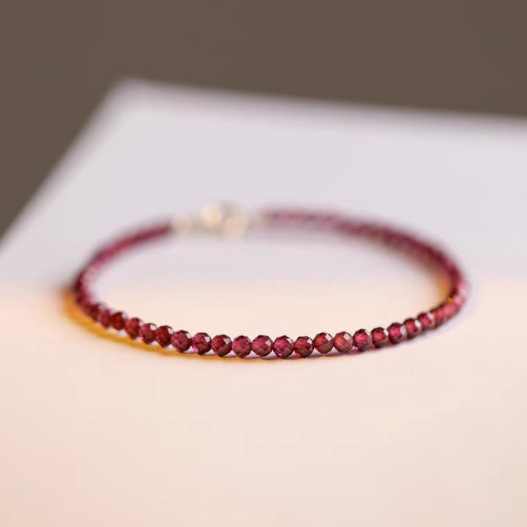 Vòng Đeo Tay Garnet Bằng Thủy Tinh Màu Đỏ Rượu Phong Cách Retro