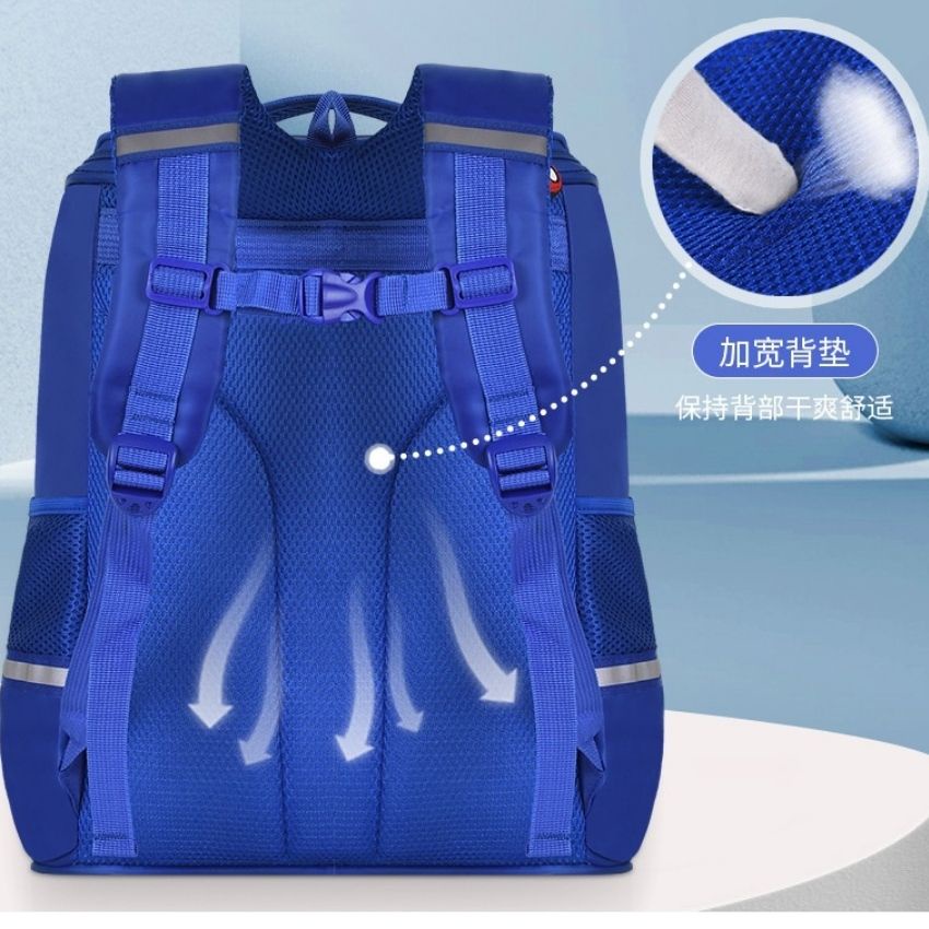 Cặp balo học sinh nam chống gù chống thấm nước cao cấp hình siêu nhân size 36cm có hệ thống phản quang bảo vệ cho bé
