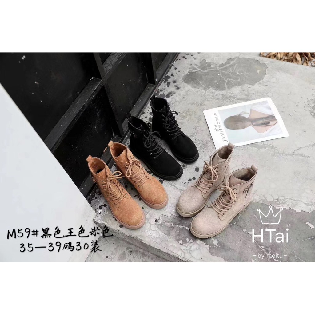 [Hàng Có Sẵn] [Có Ảnh Thật] Giày Boots Nữ Da Lộn Cổ Cao Phong Cách Hàn Quốc Cá Tính Size 36