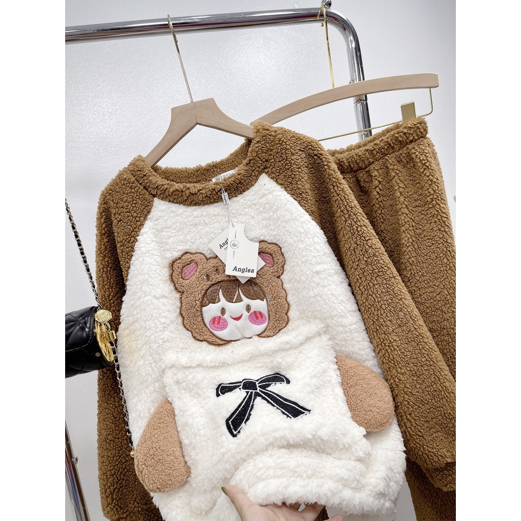 [ 𝐅𝐑𝐄𝐄 𝐒𝐇𝐈𝐏 ]  BỘ LÔNG CÔ BÉ NÂU SIÊU CUTE ĐỒ BỘ NỮ THU ĐÔNG