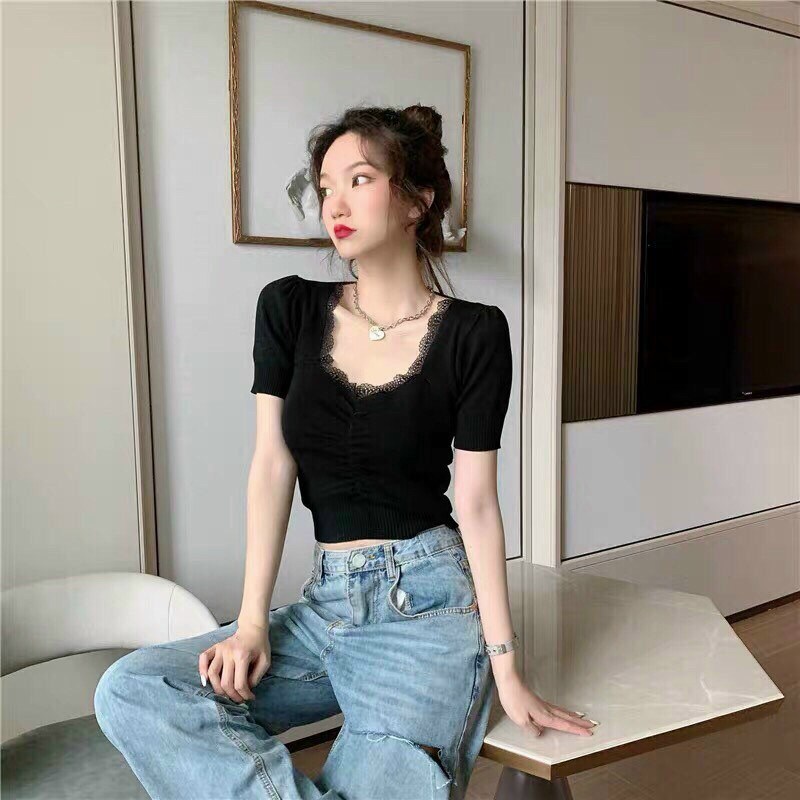 [Mã WASTUP giảm 10% tối đa 30K đơn 99K] Áo croptop áo kiểu phối ren xinh xắn | BigBuy360 - bigbuy360.vn