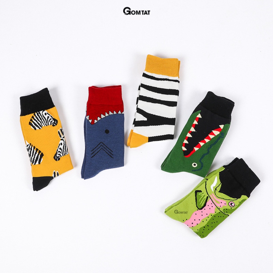 Tất cổ cao nam nữ GOMTAT họa tiết hình thú dễ thương, chất liệu sợi cotton cao cấp mềm mại, hút ẩm thoáng khí - FUJI