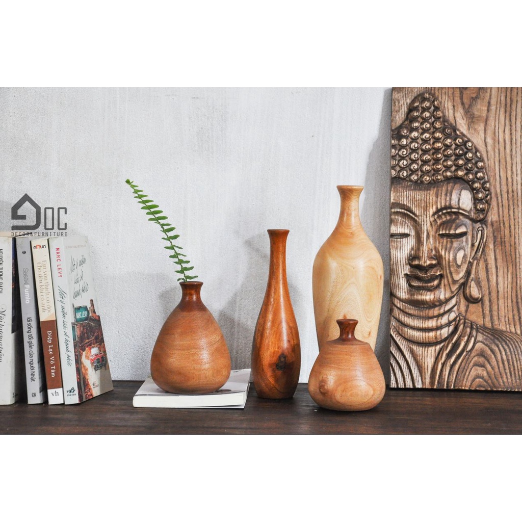 Lọ hoa gỗ, bình hoa gỗ nghệ thuật decor cắm hoa giả Góc Decor