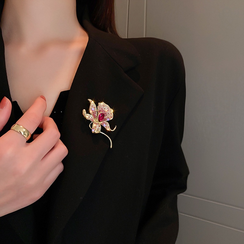 Màu rhinestone lily hoa trâm cài áo nữ thanh lịch và sang trọng khí chất