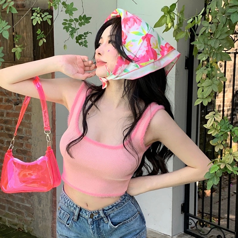Áo Croptop Dệt Kim Cổ Chữ U Dáng Ôm Thời Trang Quyến Rũ Cho Nữ