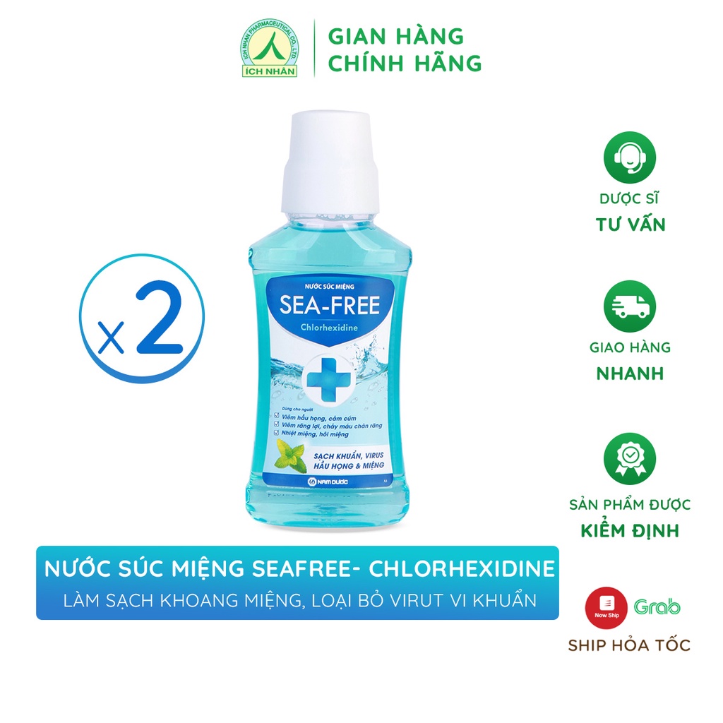 Combo 2 nước súc miệng diệt khuẩn Sea-free Chlorhedixine - bảo vệ răng, giảm hôi miệng, hạn chế mảng bám 250ml/chai