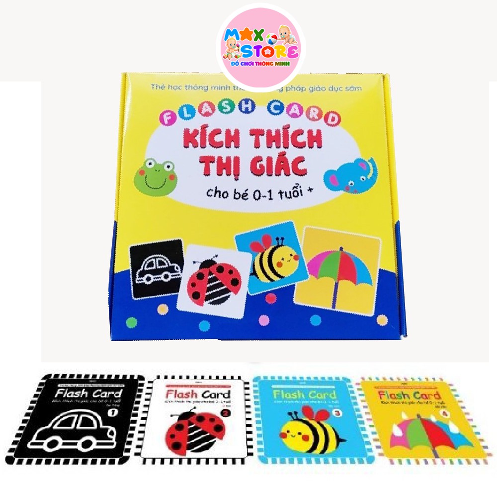 Combo 4 Bộ Thẻ Kích Thích Thị Giác Thông Minh Cho Bé Từ 0-1 Tuổi + MaxStore