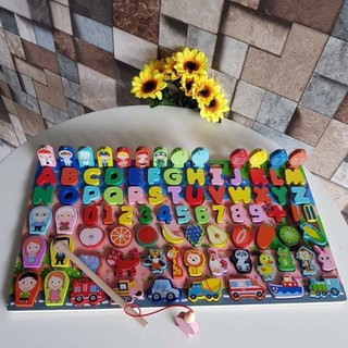 Đồ chơi phát triển trí tuệ bằng gỗ 7 trong 1 Bảng học chữ số đếm, câu cá cho bé