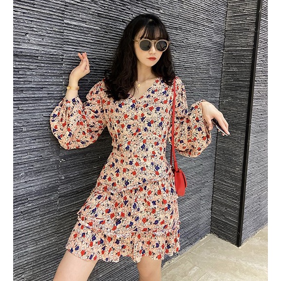 Đầm lụa hoa bi ngắn màu hồng H329 Hỉn Hỉn Store