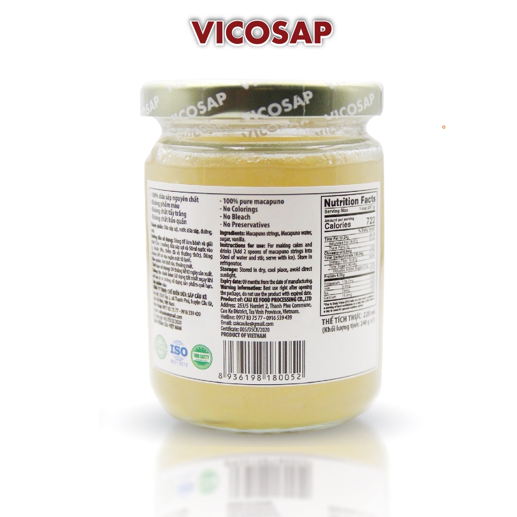 Cơm dừa sáp sợi hũ 220ml Vicosap