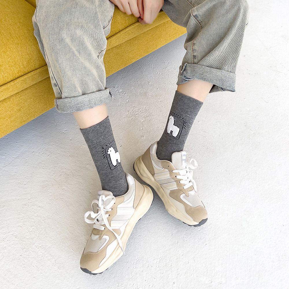 Vớ Cotton Cổ Vừa Thoáng Khí In Họa Tiết Hoạt Hình Alpaca Phong Cách Harajuku Đường Phố Thời Trang Cho Nam Và Nữ